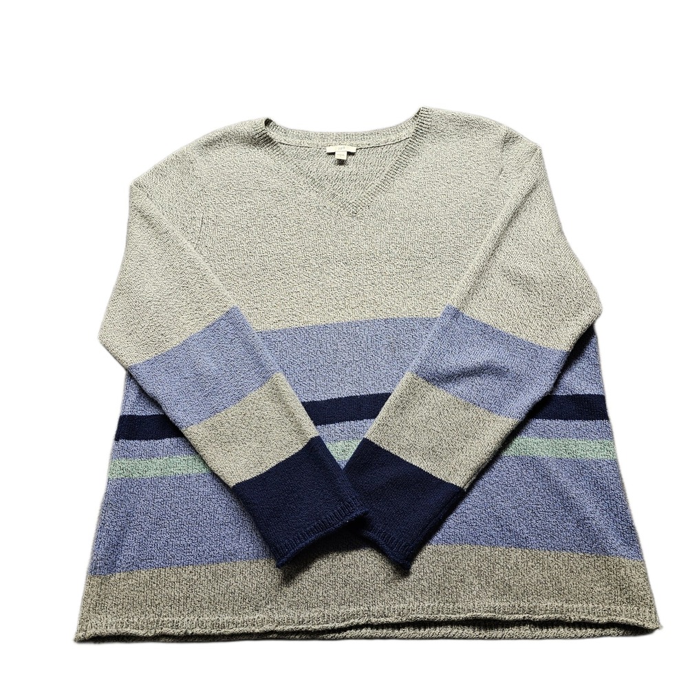 J. Jill Sweater Womens Large Multicolor Knit Striped Long Sleeve V-Neck Pullover